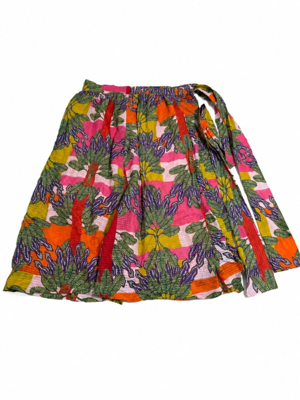 Marie Oliver Estine Multicolor Botanical Print Linen Blend Wrap Midi Skirt S